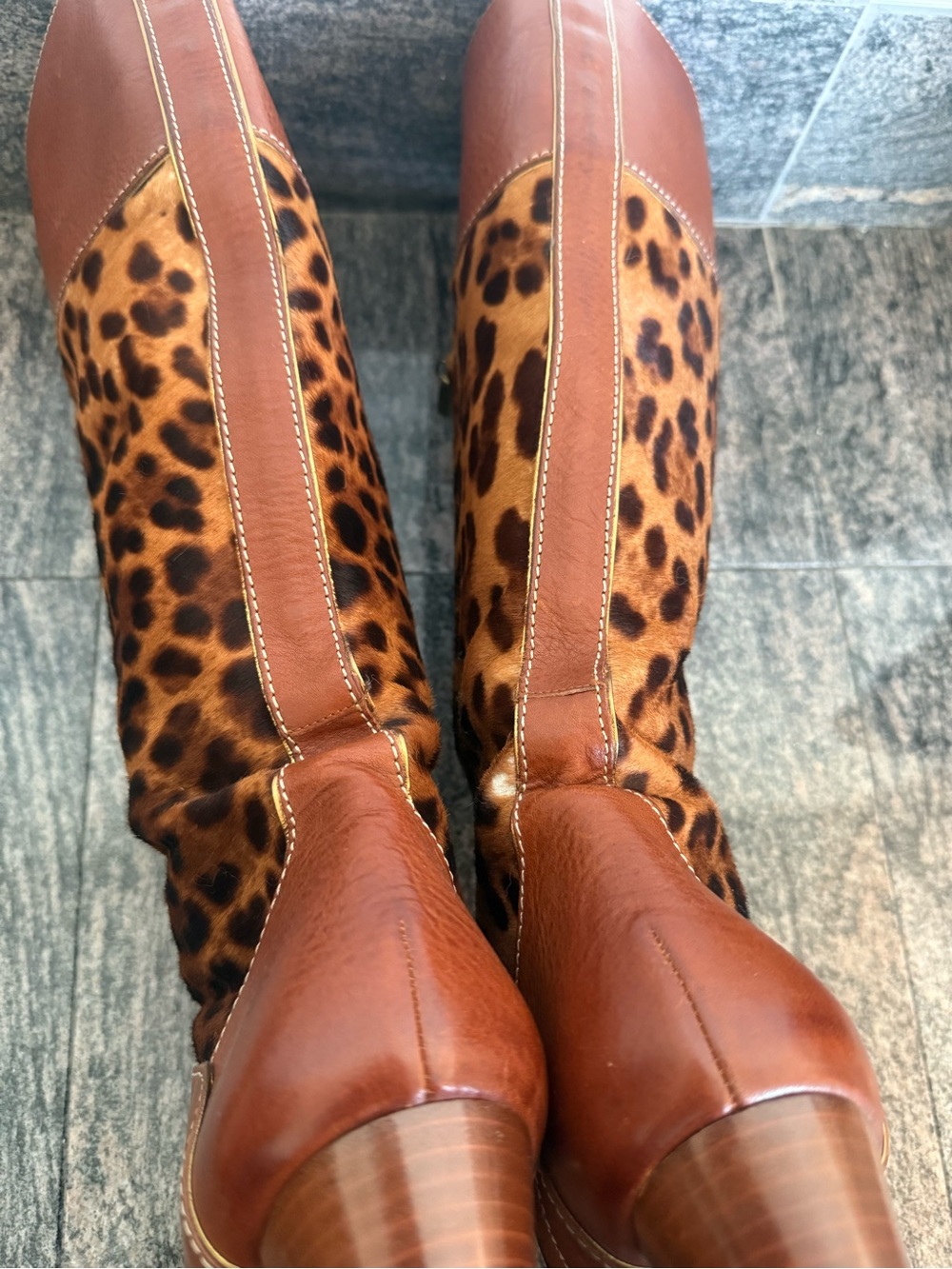 Dolce & Gabbana - Brown Leather and Leopard Knee-High Heeled Boots - Miss Exotic - Picture 6 of 11